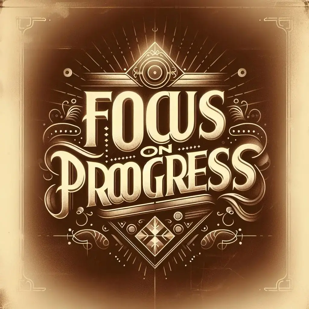 Vintage 'Focus On Progress' text with ornate design